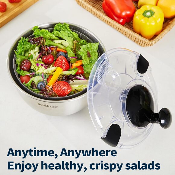 NWT SveBake 4.2 Qt Salad Spinner Stainless Steel Lettuce Dryer BPA-Free - Picture 7 of 9